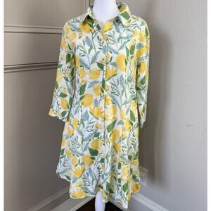 Martha Stewart Collection Linen Rayon Lemon Shirt Dress Pockets Size S